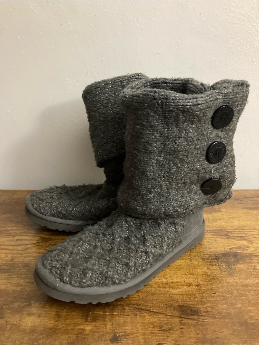 Gray Knit Button Uggs
